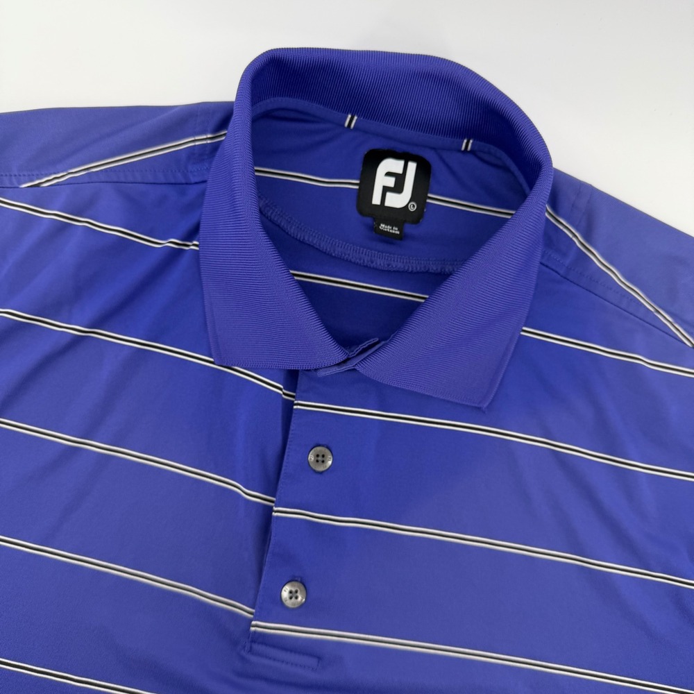 FootJoy Polo Shirt Mens Large Blue Striped ProDry Short Sleeve Golf Sport